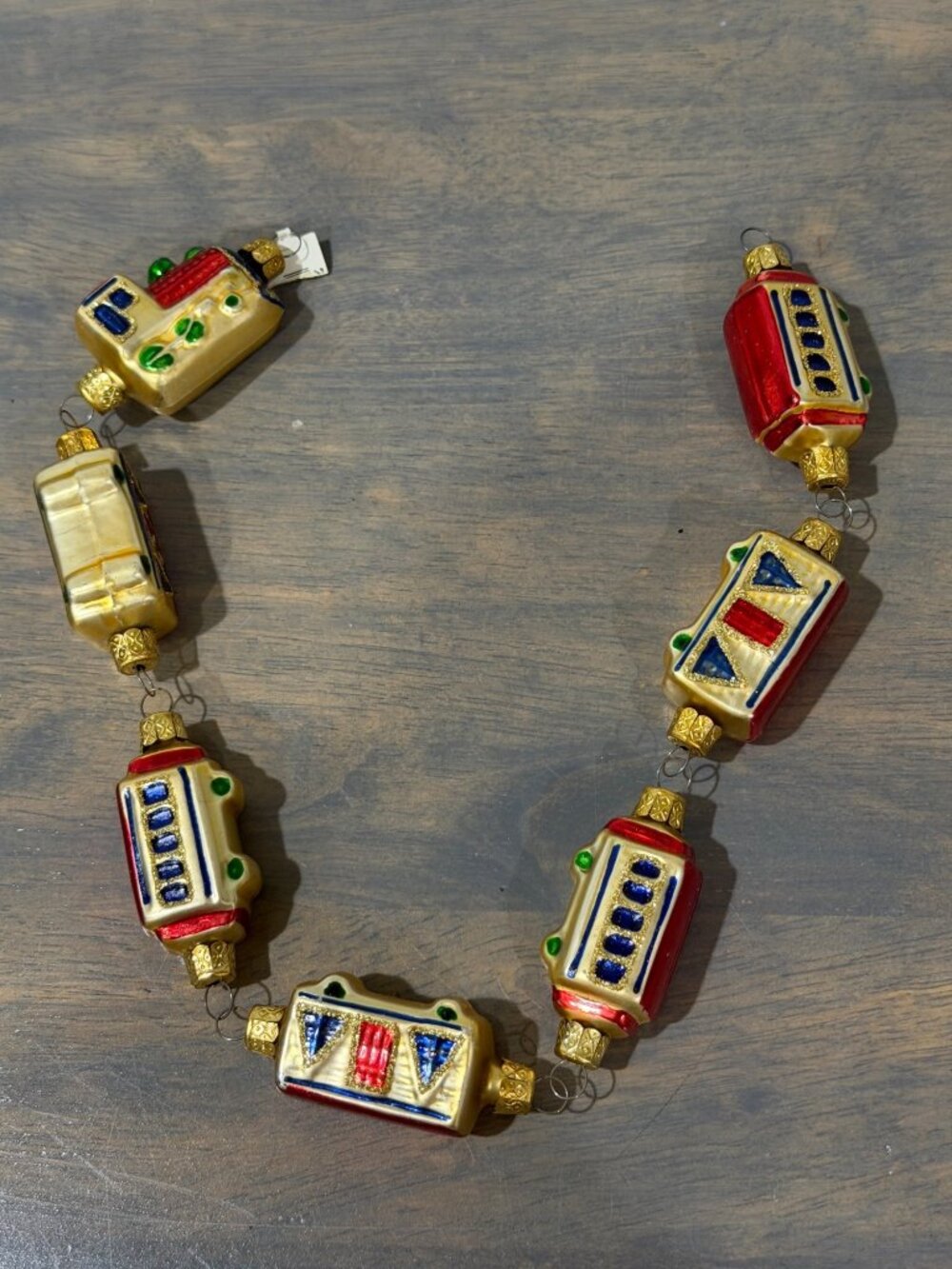 Vintage Czech Republic Glass Christmas Train Garland Ornaments 17"